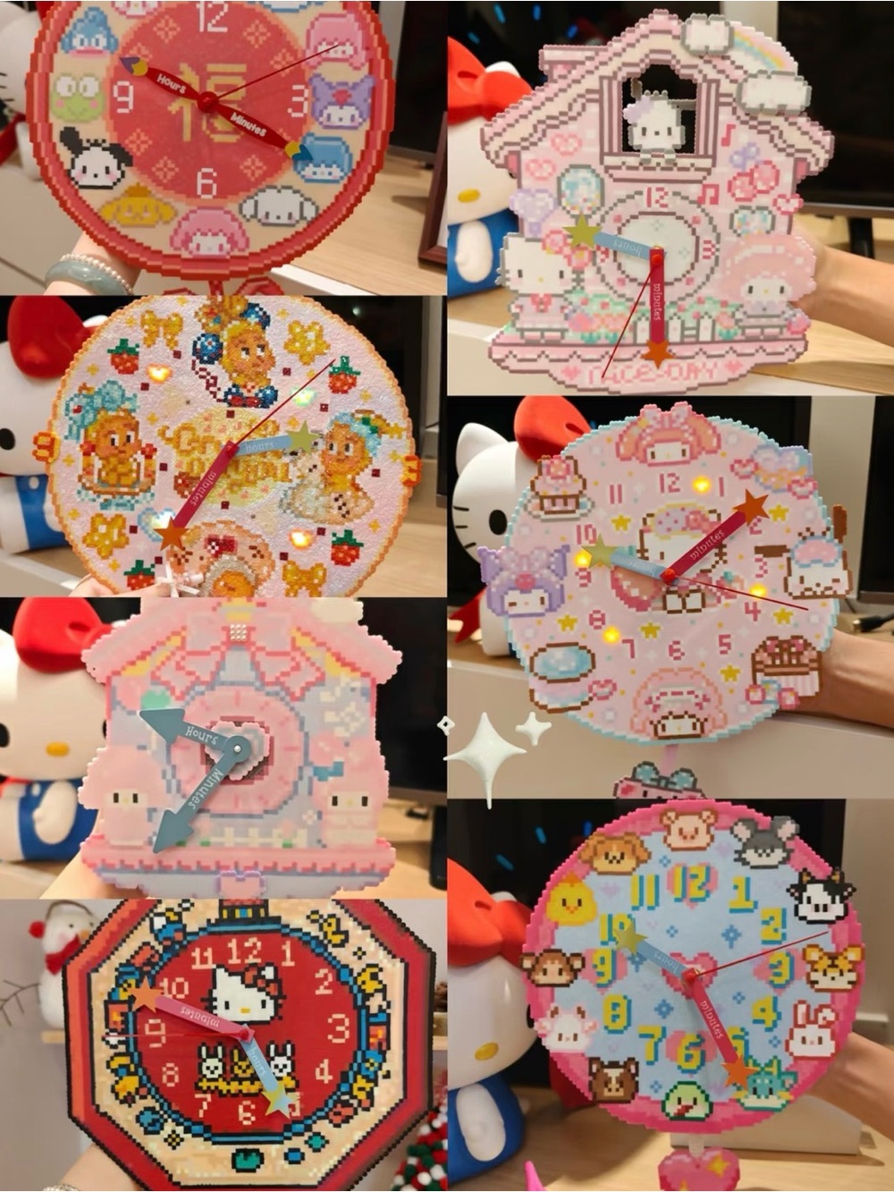 Hello Kitty Pink Pastel Character Clock Collection - Cute Kids Wall Clock